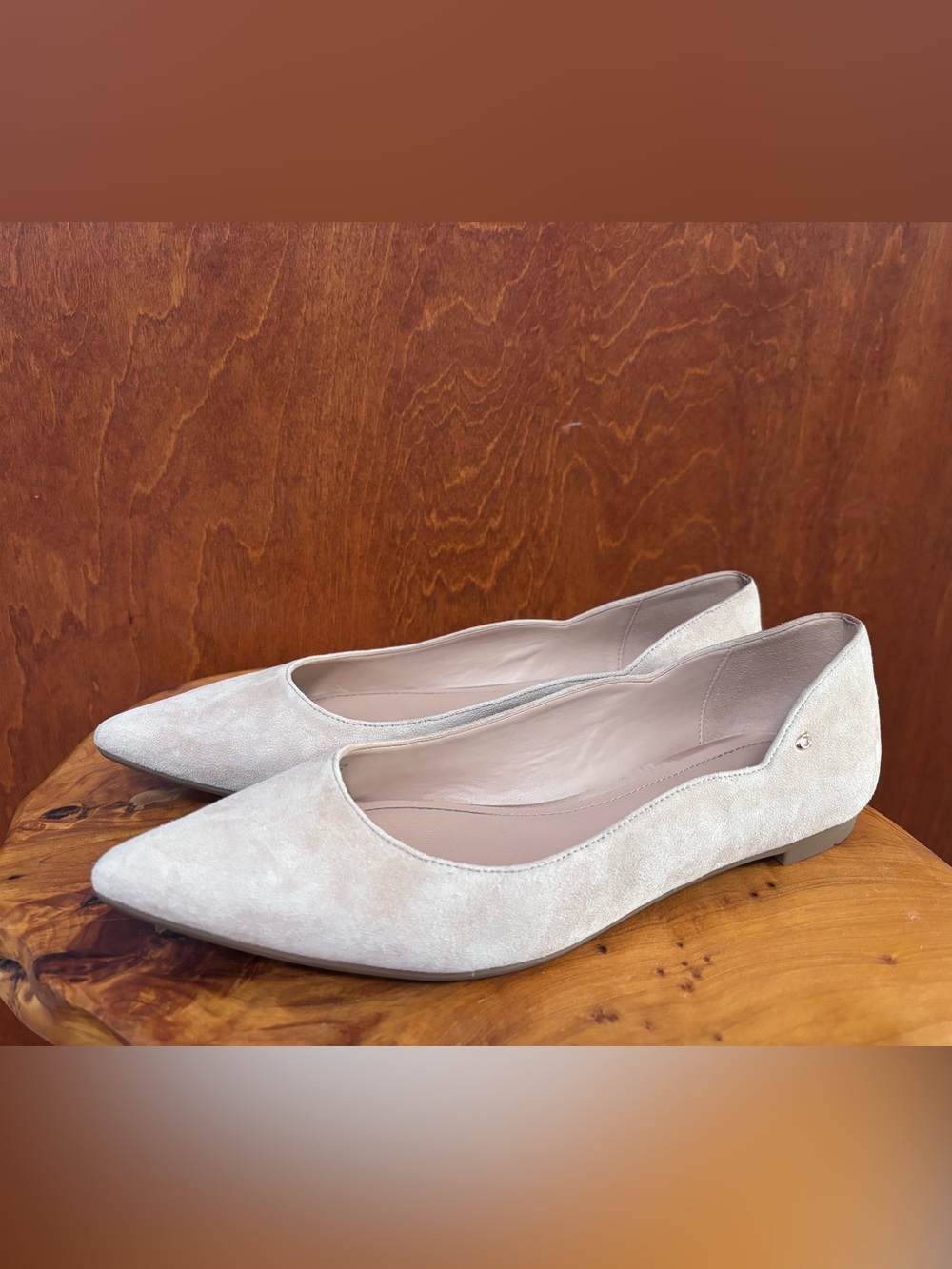 COACH Pointed Toe Suede Flats - Nude/Light Beige, GUC